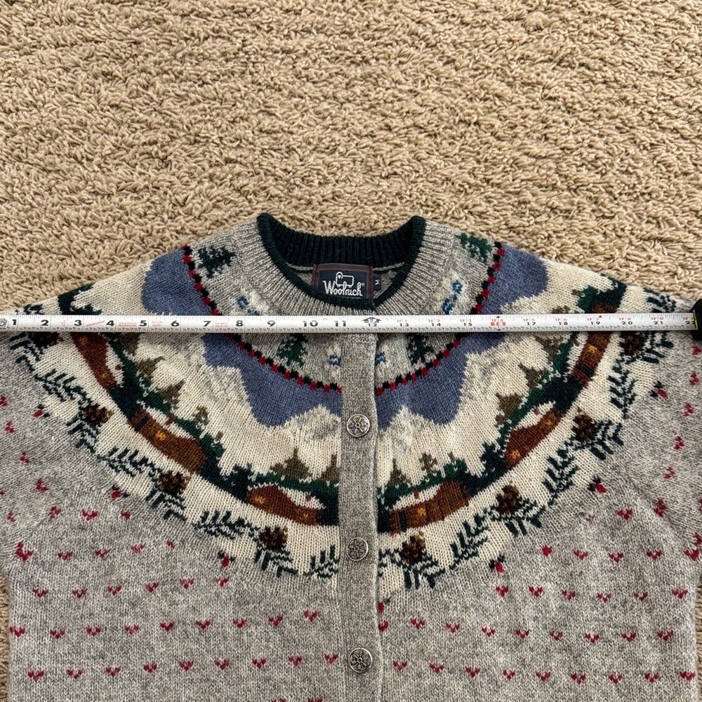 Vintage Woolrich Womens Fair Isle Mountain Button-up Wool Cardigan Sweater, sz M - Picture 6 of 14